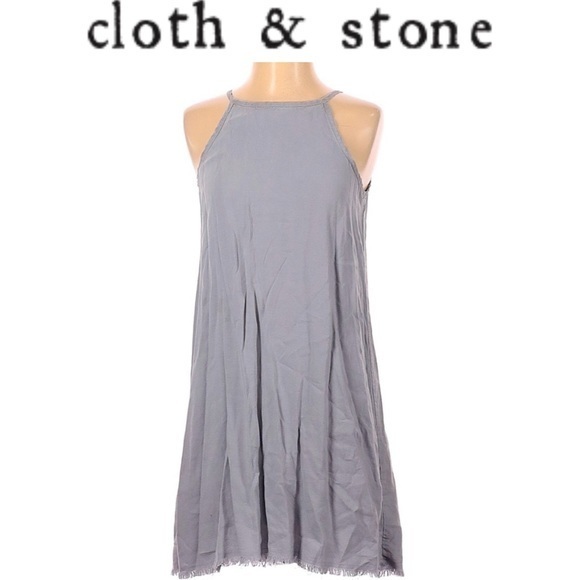 Cloth & Stone Minimalist Frayed Hem Mini Halter Swing Dress in Gray Size XL - Picture 3 of 11